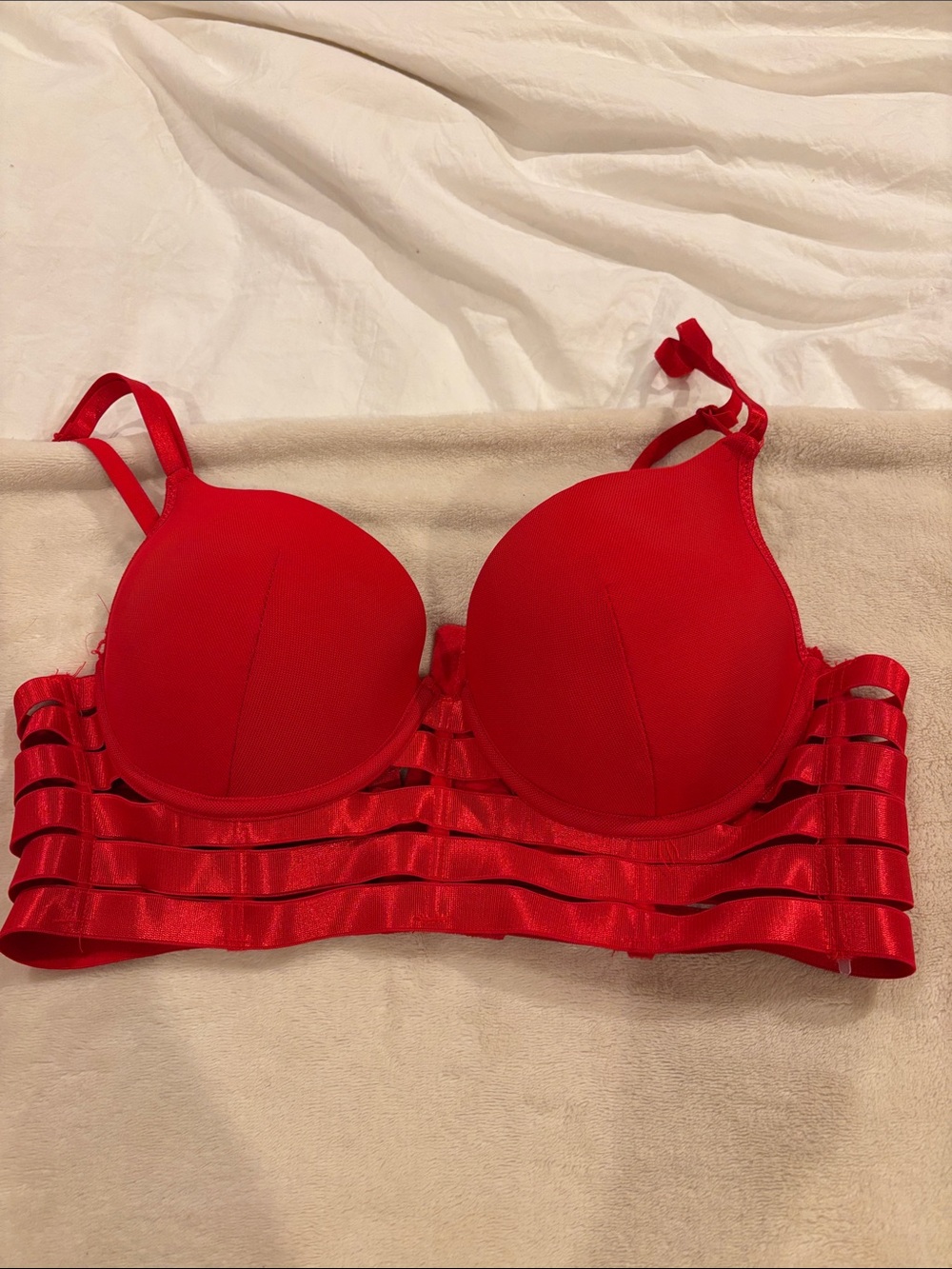 Red Strappy Longline Push-Up Bra - Women Intimates
